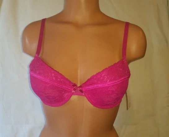 wireless lace bra with adjustable straps for versatilityHot Pink Push-Up Bra with Lace Overlay and Polka Dot Bow