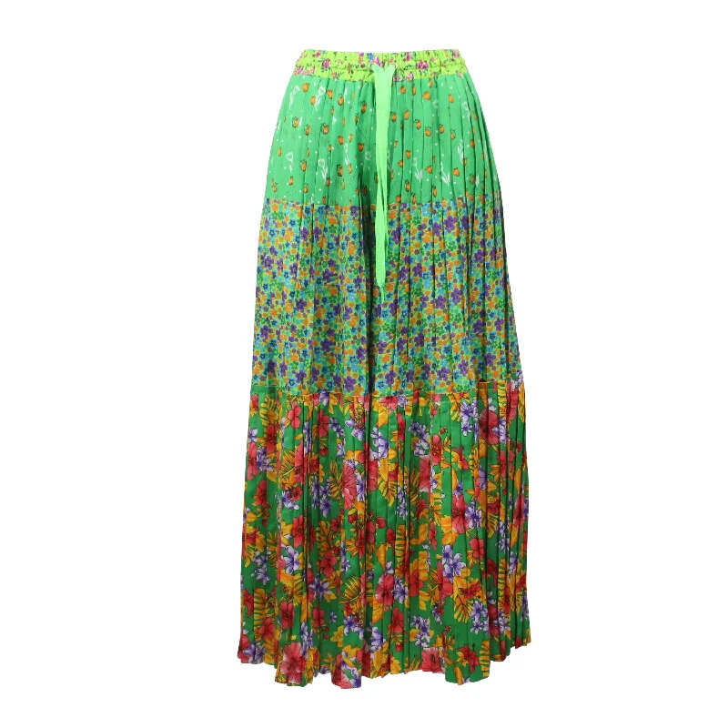  Women's High-Waisted PantsLe Jesus Pleated Pattern Mix Palatzo - Green