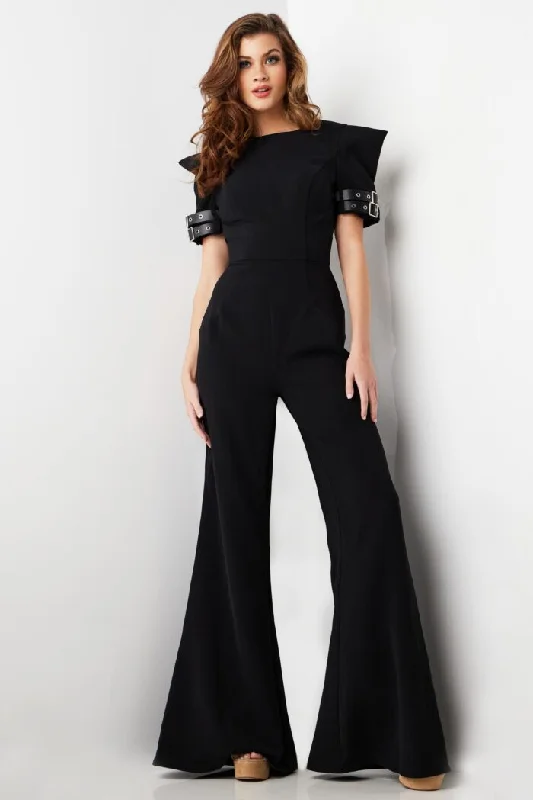 Women's Jumpsuits with Rounded CollarJovani 36692 Long Open Back Formal Jumpsuit