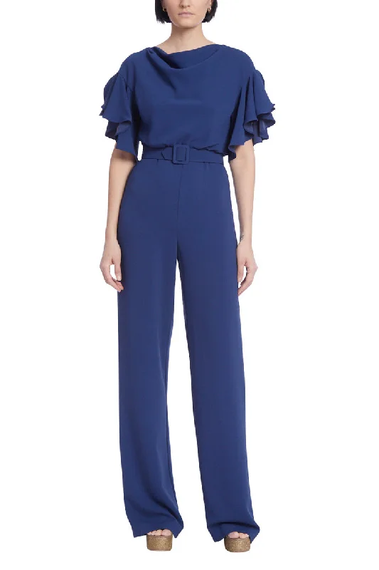 Women's Jumpsuits with Shirt CollarBadgley Mischka BSD5116 Long Formal Belted Jumpsuit