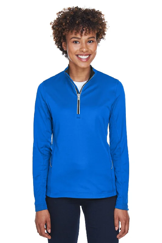 Women's Hooded CardiganUltraClub Womens Cool & Dry Moisture Wicking 1/4 Zip Sweatshirt w/ Pocket - Kyanos Blue