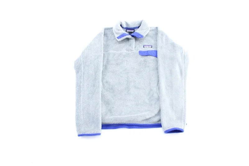 Women's Coats with Fur Trimmed ButtonsWomen's Patagonia Logo Patch Blue & Grey Snap-T Pullover