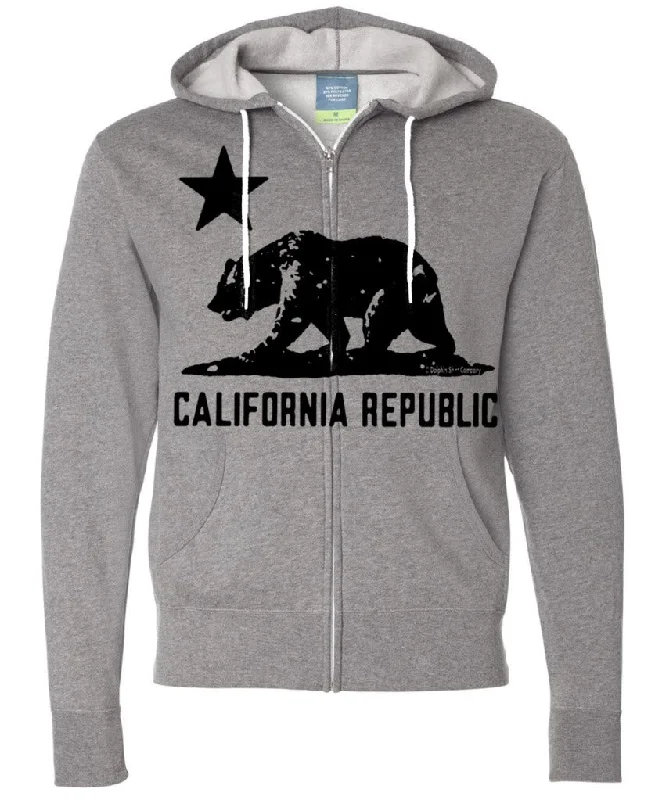 Women's Hooded Sweatshirts with Corduroy LiningCalifornia Flag Black Silhouette Zip-up Hoodie Asst Colors