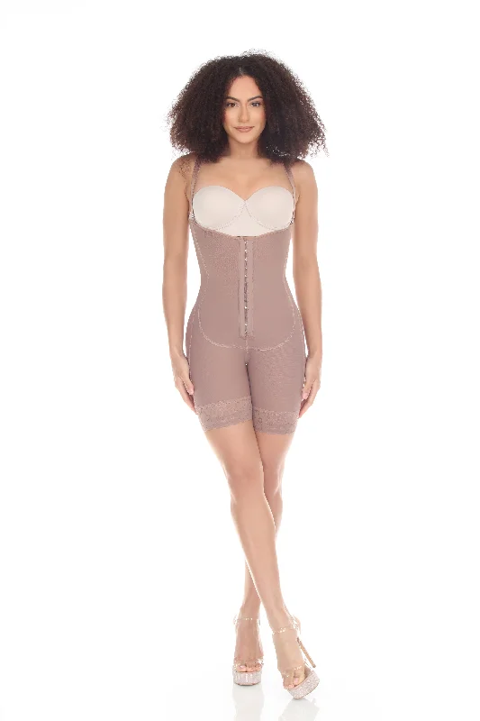 high-waisted shapewear shorts with power mesh for firmness3 Hook Open Bust Mid Thigh Shaper Faja