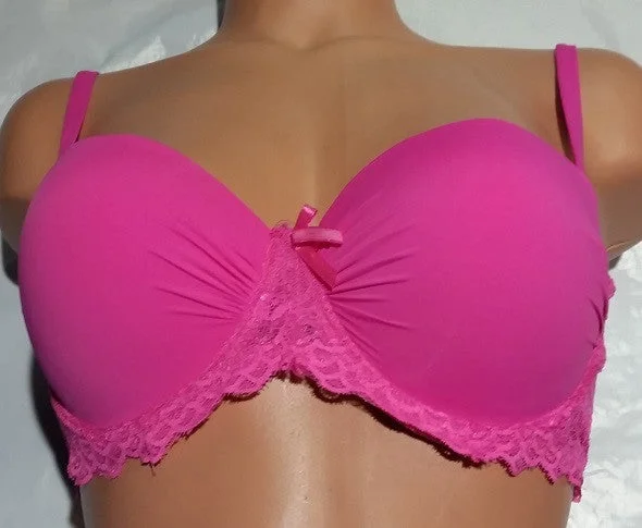 sports bra for high-impact workoutsSmooth Hot Pink Push-Up Rouched-front Bra with Lace Trim - Size 38C