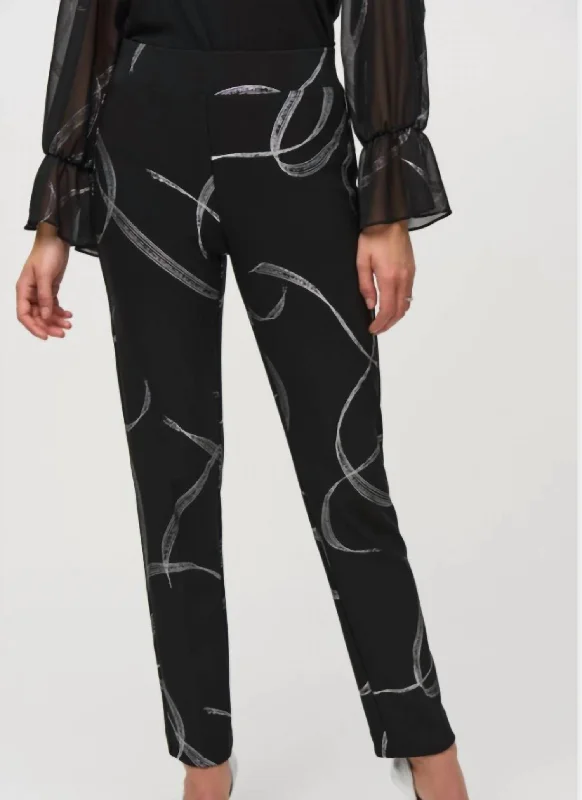 Women's Jodhpurs with Capri LengthSilver Stripe Pants In Black Silver