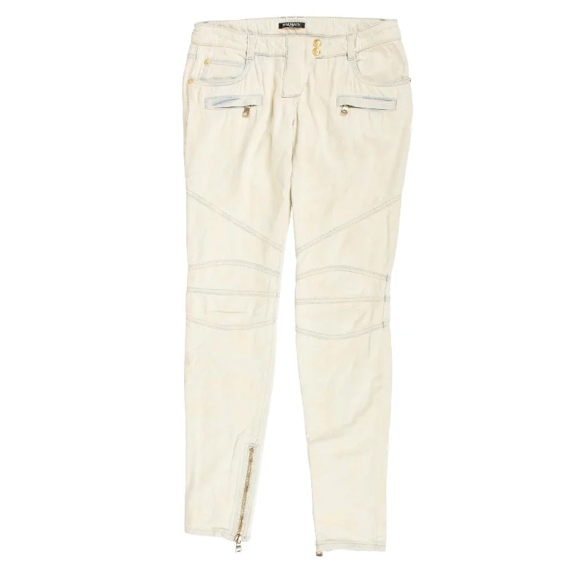 Women's Jodhpurs with Boat CollarBALMAIN PARIS Light Blue Bleached Moto Jeans Pants