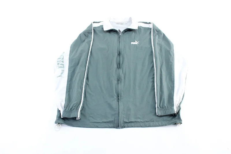 Women's Coats with SleevesVintage Puma Embroidered Logo Green & White Zip Up Jacket