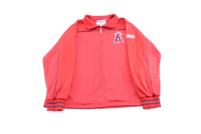 Women's Coats with Fur Trimmed BeltMajestic Embroidered Los Angeles Angels Red Zip Up Jacket