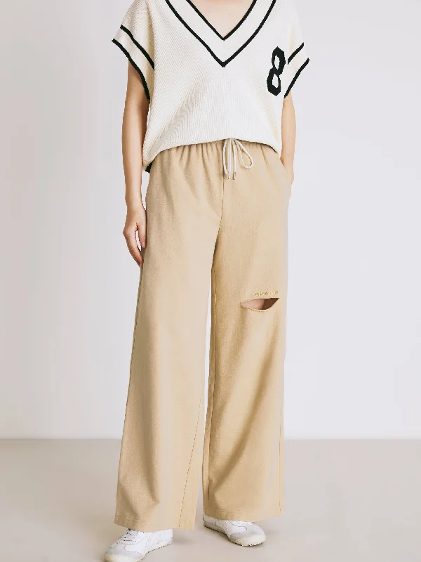 Women's Board ShortsTorn Wide Leg Pants-Camel