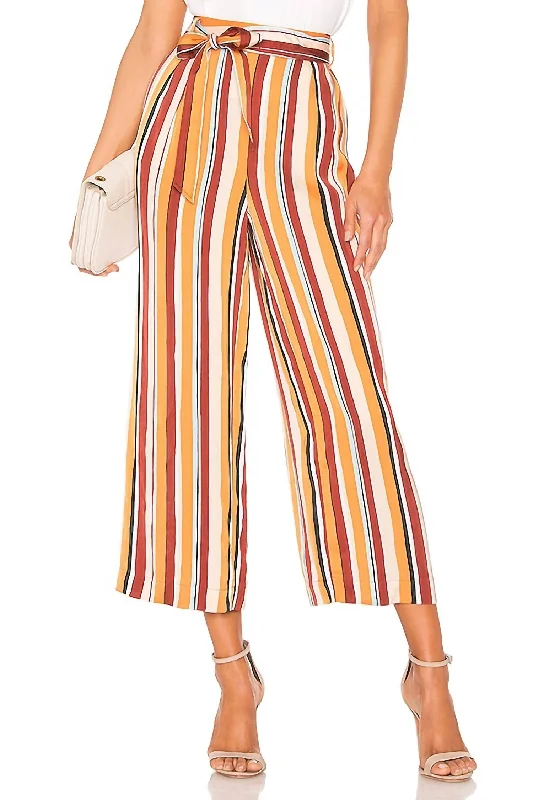 Women's Jodhpurs with Wide CollarStriped Satin Belted Wide Leg Crop Pants In Multicolor