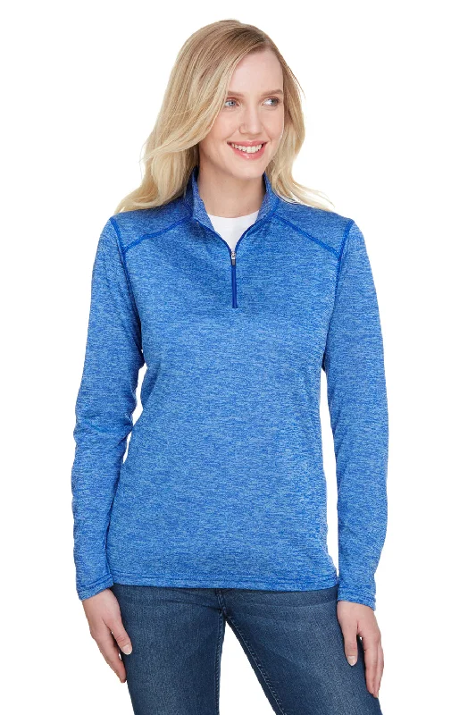 Women's Hooded Sweatshirts with Chevron LiningA4 Womens Tonal Space Dye Performance Moisture Wicking 1/4 Zip Sweatshirt - Light Blue