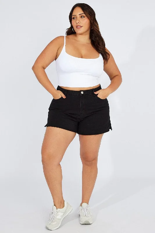 Women's Lounge ShortsBlack Relaxed Shorts Mid Rise