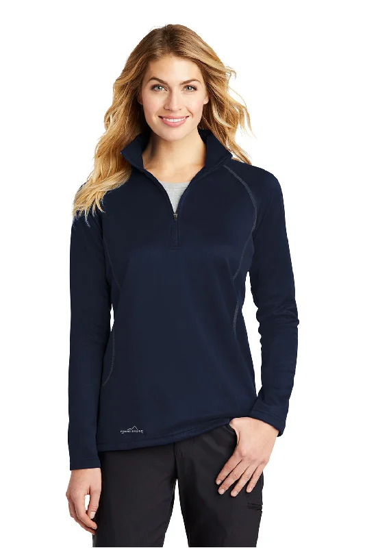 Women's Hooded Sweatshirts with Warm FabricEddie Bauer Womens Smooth Fleece 1/4 Zip Sweatshirt - River Navy Blue - Closeout