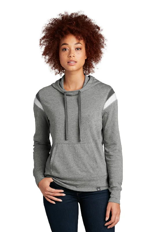 Women's Hooded Sweatshirts with Chenille LiningNew Era Womens Heritage Varsity Hooded Sweatshirt Hoodie w/ Pouch Pocket - Heather Shadow Grey/Graphite Grey/White - Closeout