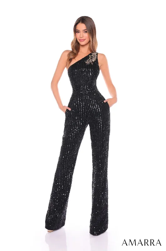 Women's Jumpsuits with Peter Pan CollarAmarra 88136 Long Fitted Sequin Formal Prom Jumpsuit