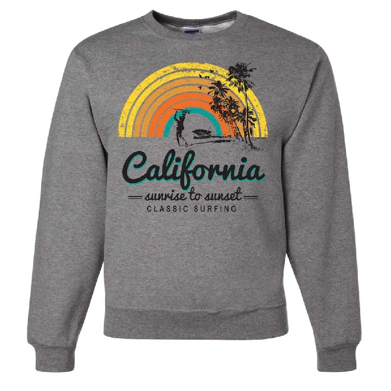 Women's Hooded Sweatshirts with Satin LiningCalifornia Classic Sunrise Surfing Crewneck Sweatshirt