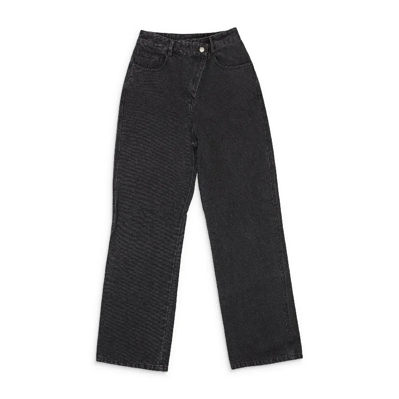 Women's SlacksCALLIPYGIAN WASHED WIDE LEG SLANTED FLY BLACK WIDE-LEG JEANS