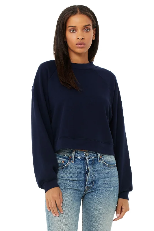 Women's Hooded Sweatshirts with Stretch WaistBella + Canvas Womens Raglan Crewneck Sweatshirt - Navy Blue