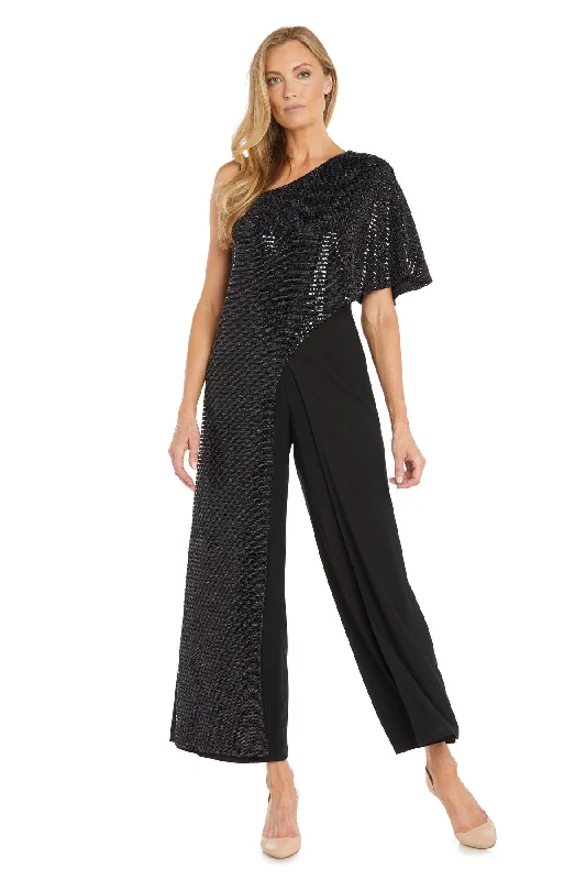 Women's Jumpsuits with Keyhole CollarR&M Richards 5871 Long Formal Metallic Jumpsuit