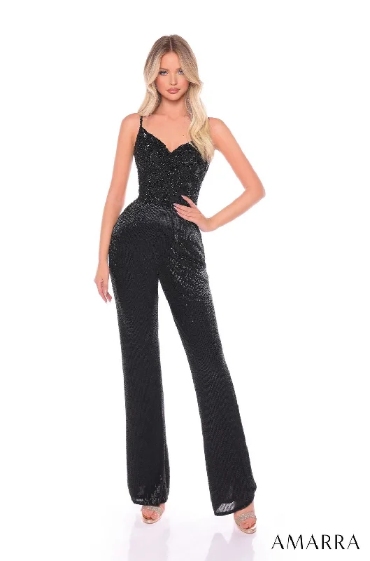 Women's Jumpsuits with Notched CollarAmarra 88135 Long Formal Sequin Prom Jumpsuit