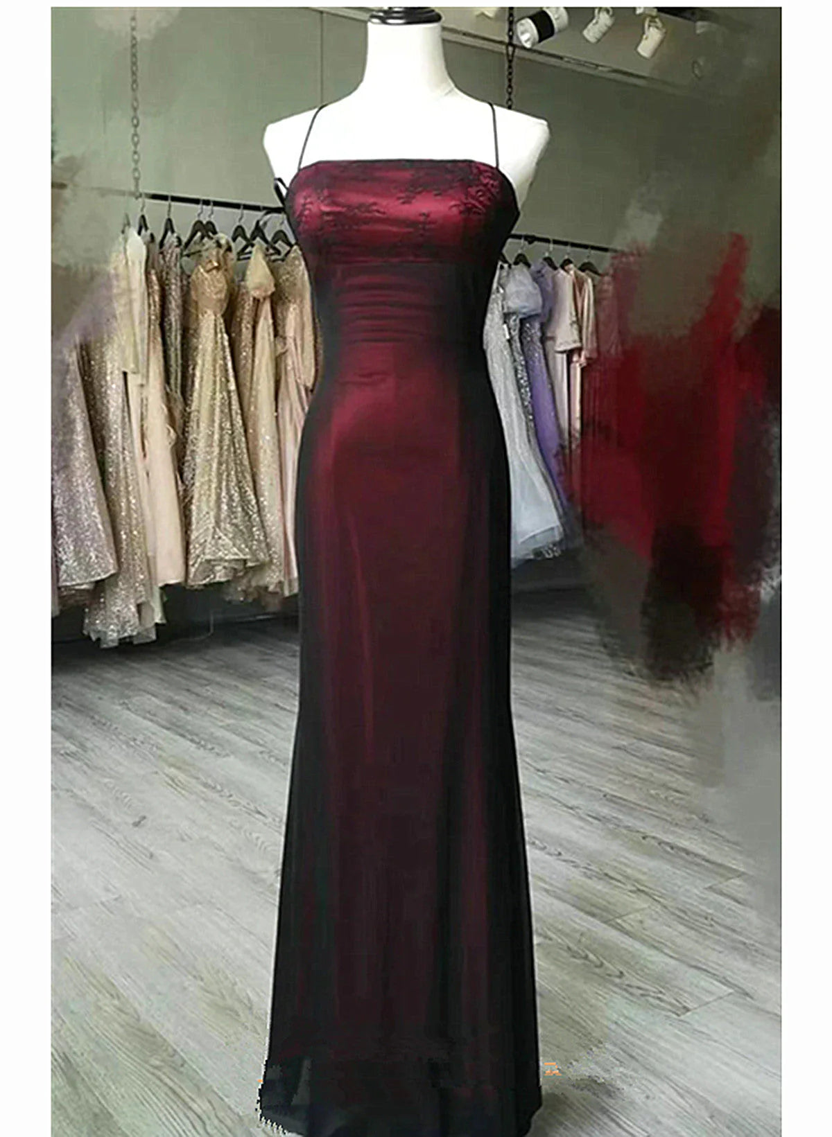 Women's Short-Sleeve DressesBlack and Red Square Neckline Party Dress, Black and Red Long Prom Dress