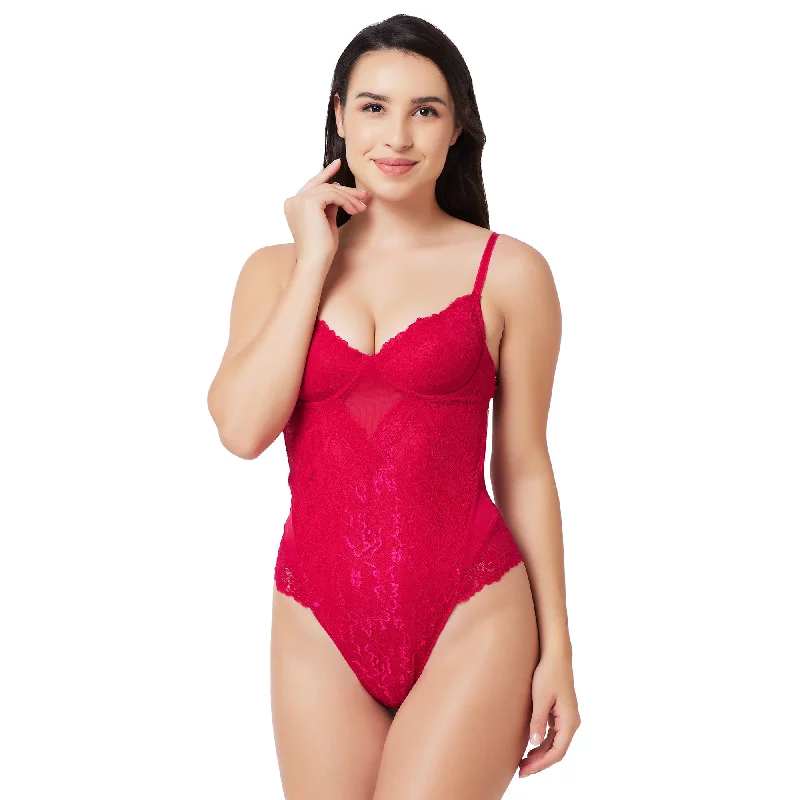 full-body shapewear with adjustable strapsBody In Lace And Mesh With Underwire Bodysuit Hot Pink