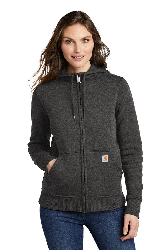 Women's Hooded Sweatshirts with Striped LiningCarhartt Womens Clarksburg Full Zip Hooded Sweatshirt Hoodie w/ Pockets - Heather Carbon Grey