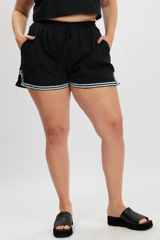 Women's Cotton ShortsBlack Ric Rac Trim Shorts