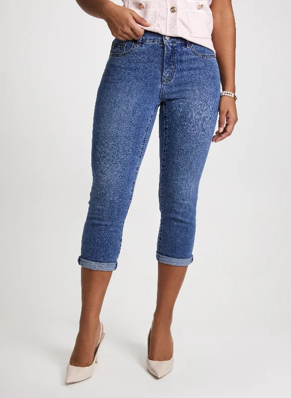 Women's Smooth ShortsRolled-Cuff Denim Capris