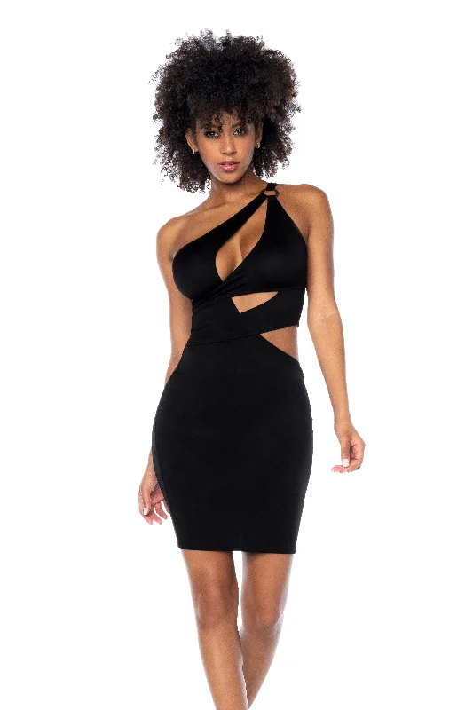 women's pajamas with a relaxed, casual vibeMapale Edgy Asymmetrical Cut Out Dress Black