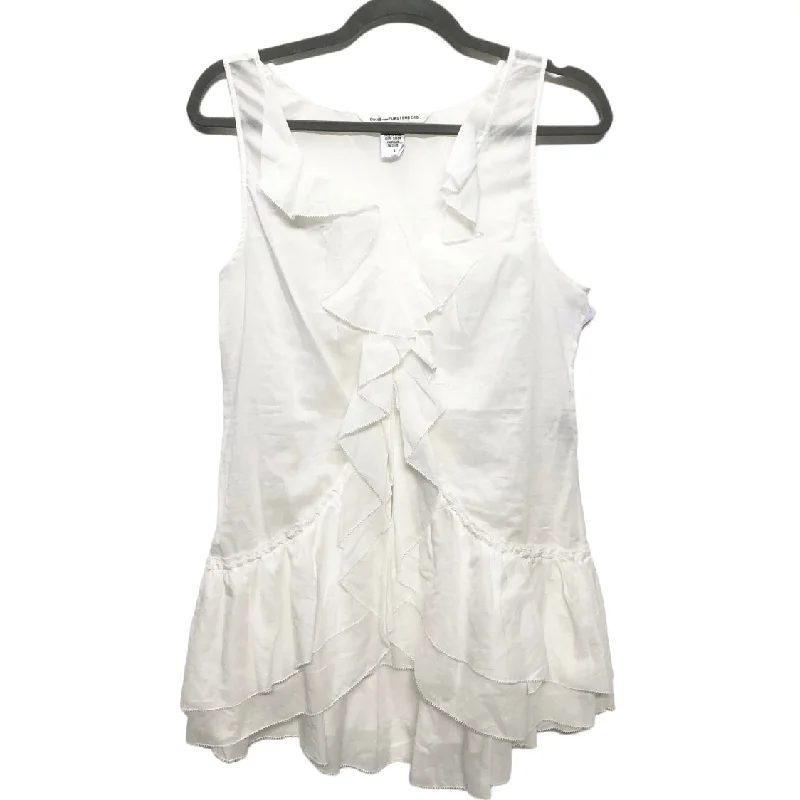 Women's Blouse with PatchesWhite Blouse Sleeveless Diane Von Furstenberg, Size 8