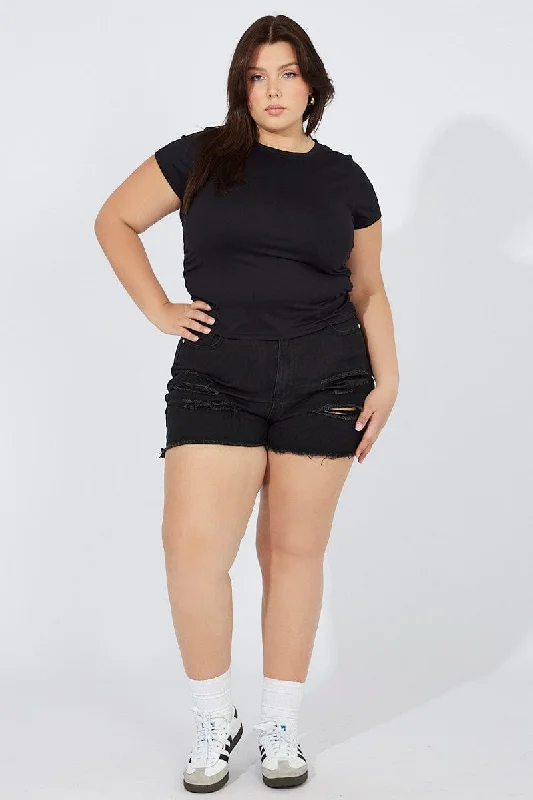 Women's Athletic ShortsBlack Relaxed Shorts High Rise