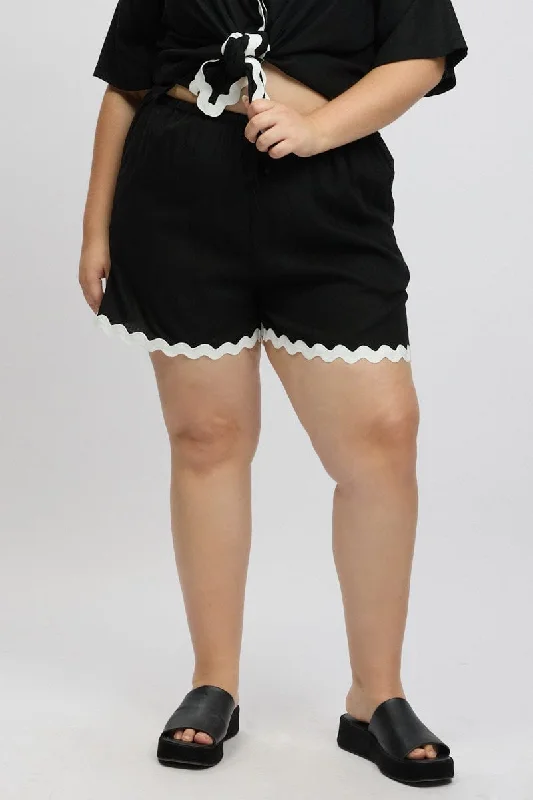 Women's Tailored ShortsBlack Ric Rac Trim Linen Blend Shorts