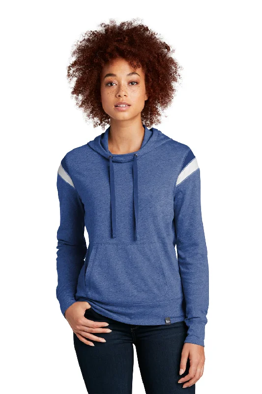 Women's Hooded Sweatshirts with Denim LiningNew Era Womens Heritage Varsity Hooded Sweatshirt Hoodie w/ Pouch Pocket - Heather Royal Blue/Royal Blue/White - Closeout