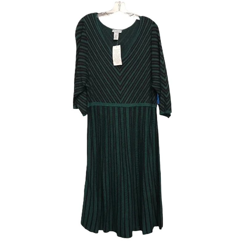 Women's Boat-Neck DressesDress Casual Midi By Catherines In Black & Green, Size: 1x