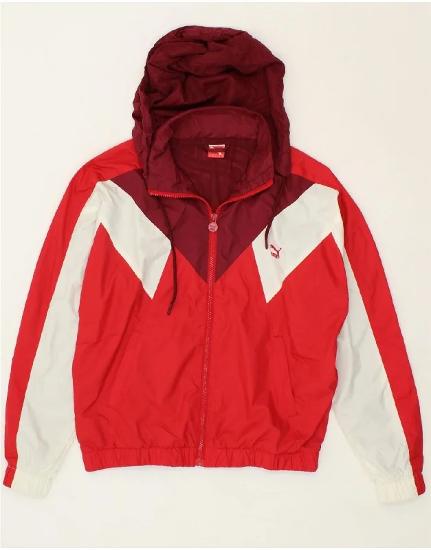 Women's Coats with ZipperPUMA Womens Oversized Hooded Rain Jacket UK 10 Small Red Colourblock