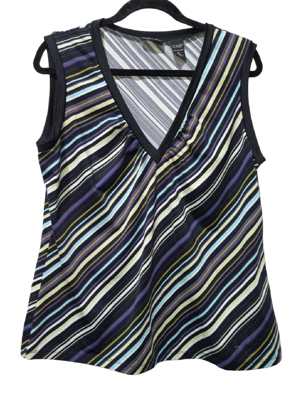 Women's Blouse with Asymmetrical HemStriped Pattern Blouse Sleeveless New York And Co, Size Xl