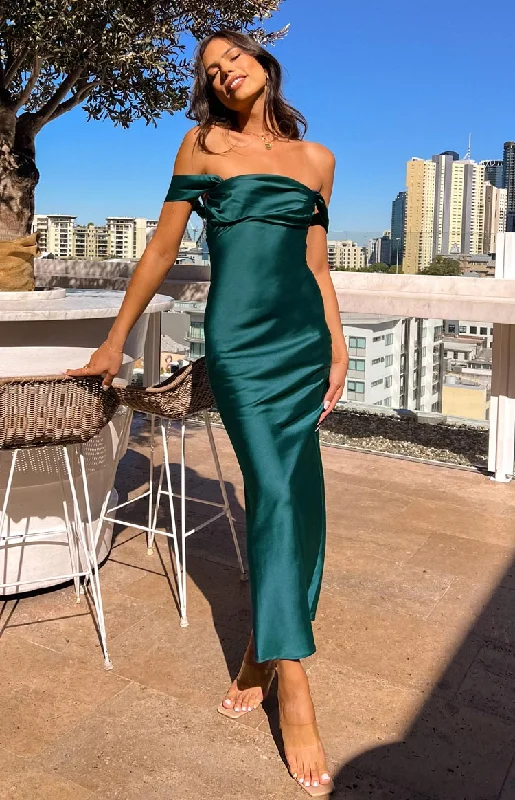 Women's U-Shaped Collar DressesElla Teal Off Shoulder Formal Maxi Dress