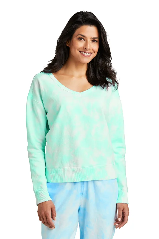 Women's Hooded Sweatshirts with ButtonsPort & Company Womens Beach Wash Tie Dye V-Neck Sweatshirt - Cool Mint Green