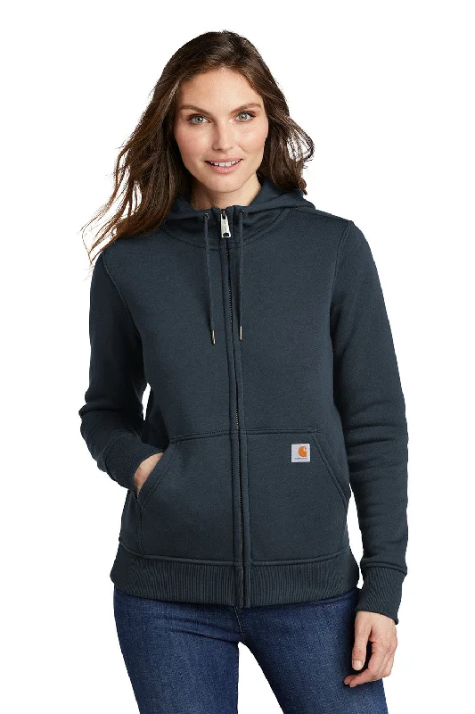 Women's Hooded Sweatshirts with Plaid LiningCarhartt Womens Clarksburg Full Zip Hooded Sweatshirt Hoodie w/ Pockets - Navy Blue