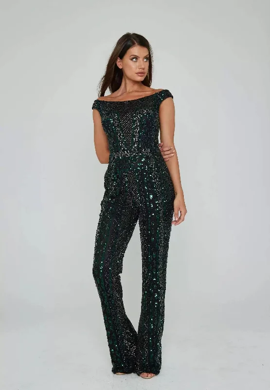 Women's Jumpsuits with DrawstringAleta 951 Long Beaded Formal Jumpsuit