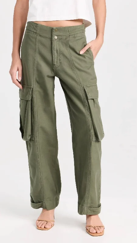 Women's Jodhpurs with Boat CollarWide Leg Cargo Pants In Poblano