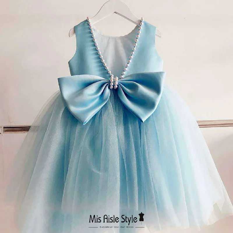 Women's Chic SkirtsBlue Tulle Skirt Flower Girl Dress With Bow at Back