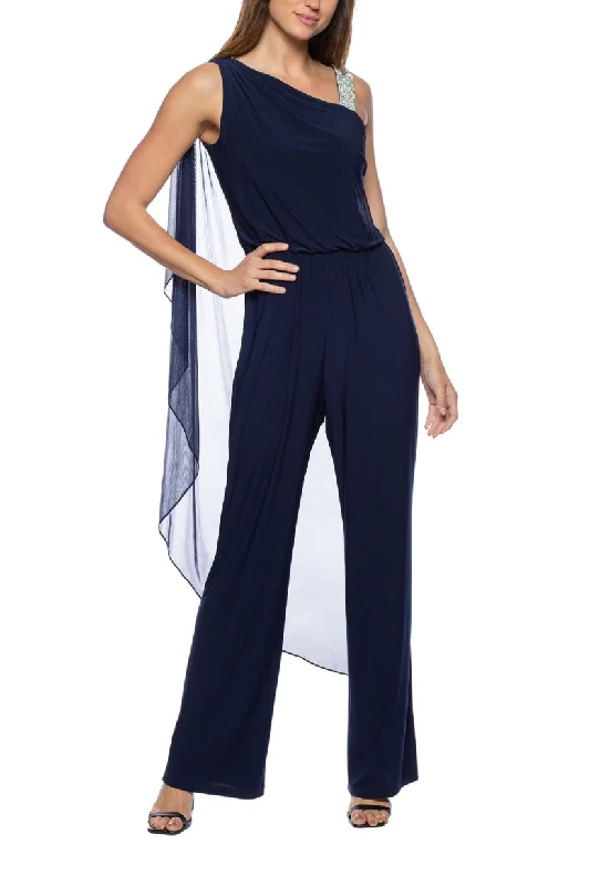 Women's Jumpsuits with Notched CollarMarina 268281 Long Formal Cape Jumpsuit