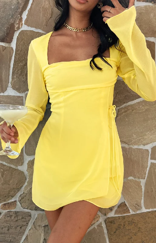 Women's Empire Waist DressesLucy Yellow Long Sleeve Mini Dress