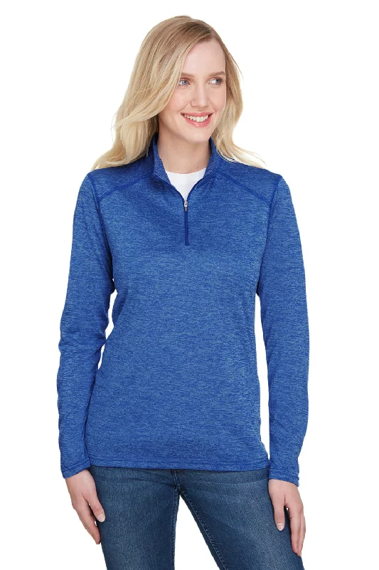 Women's Hooded Sweatshirts with Ombre LiningA4 Womens Tonal Space Dye Performance Moisture Wicking 1/4 Zip Sweatshirt - Royal Blue