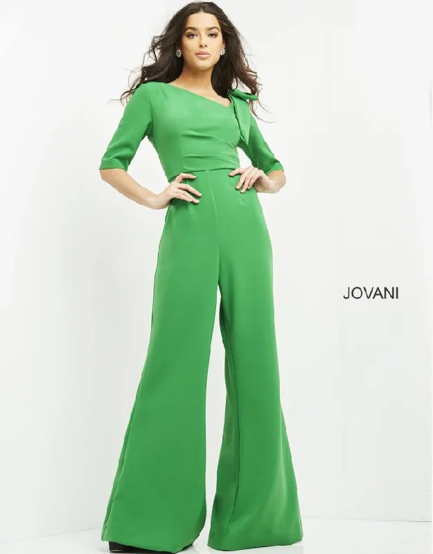 Women's Jumpsuits with Collarless DesignJovani 04284 High Low Neckline Long Formal Jumpsuit