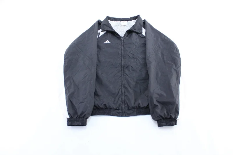 Women's Button-Up CoatsAdidas Embroidered Logo Black & White Zip Up Jacket