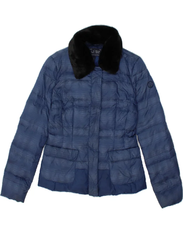 Women's Coats with Fur Trimmed SleevesARMANI JEANS Womens Padded Jacket US 8 Medium Blue Polyamide